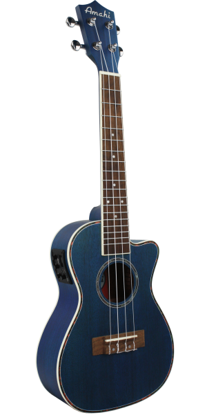 Amahi, Mahogany Back & Sides Dark Blue Ukulele, Cutaway EQ, Concert & Tenor