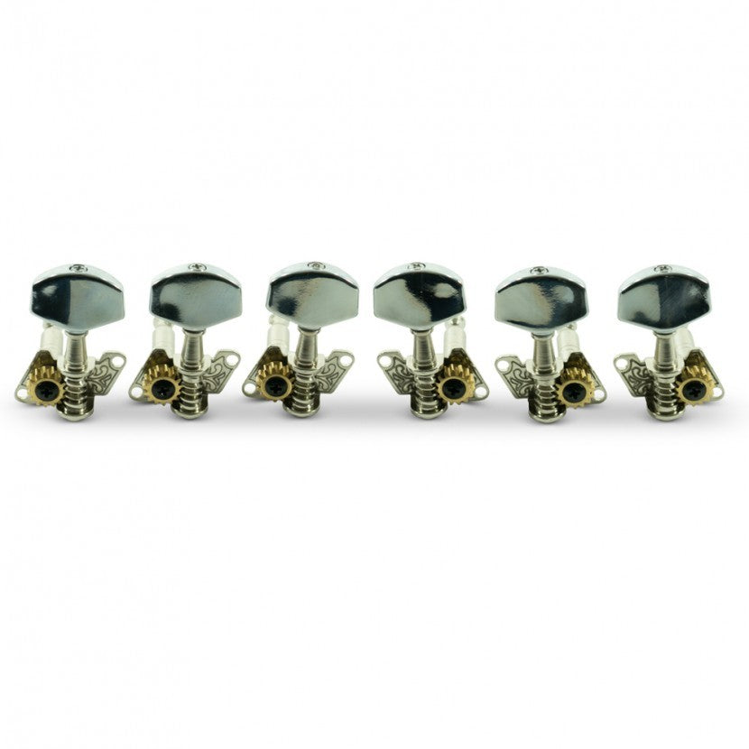WD 3 Per Side Open Back Steel String Tuning Machines Chrome With Plated Buttons