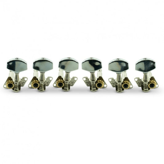 WD 3 Per Side Open Back Steel String Tuning Machines Chrome With Plated Buttons